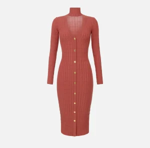 Elisabetta Franchi Abiti Midi | Abiti In Maglia^Abiti midi in viscosa a coste con bottoniera Ombretto