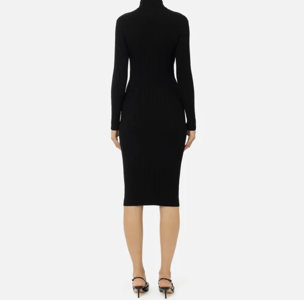 Elisabetta Franchi Abiti Midi | Abiti In Maglia^Abiti midi in viscosa a coste con bottoniera Nero