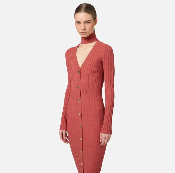 Elisabetta Franchi Abiti Midi | Abiti In Maglia^Abiti midi in viscosa a coste con bottoniera Ombretto