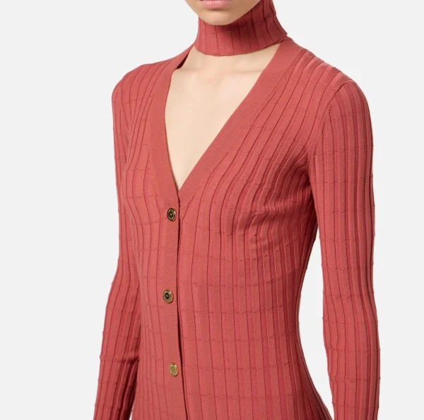 Elisabetta Franchi Abiti Midi | Abiti In Maglia^Abiti midi in viscosa a coste con bottoniera Ombretto