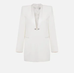 Elisabetta Franchi Mini Abiti | Abiti^Abito boxy in crêpe con revers in raso Avorio