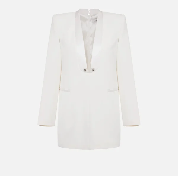 Elisabetta Franchi Mini Abiti | Abiti^Abito boxy in crêpe con revers in raso Avorio