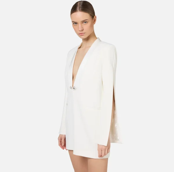 Elisabetta Franchi Mini Abiti | Abiti^Abito boxy in crêpe con revers in raso Avorio