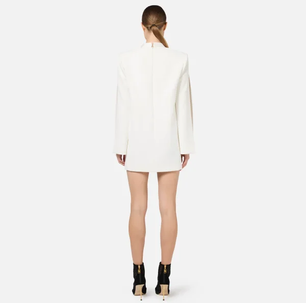 Elisabetta Franchi Mini Abiti | Abiti^Abito boxy in crêpe con revers in raso Avorio
