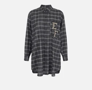 Elisabetta Franchi Mini Abiti | Abiti^Abito camicia in lana tartan con patch ricamato Steel