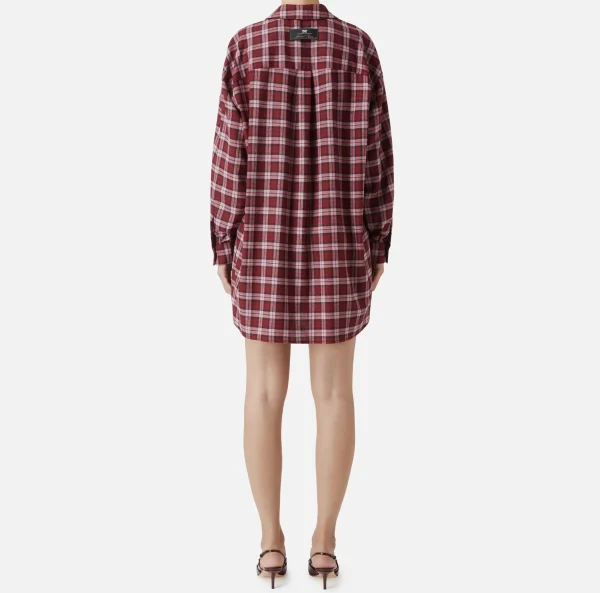Elisabetta Franchi Mini Abiti | Abiti^Abito camicia in lana tartan con patch ricamato RedPassion