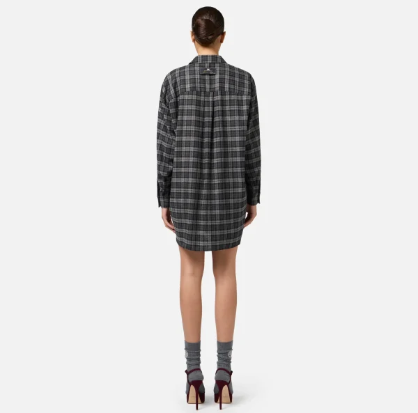Elisabetta Franchi Mini Abiti | Abiti^Abito camicia in lana tartan con patch ricamato Steel