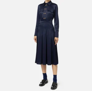 Elisabetta Franchi Abiti Midi | Abiti^Abito chemisier in crêpe con tasche Navy