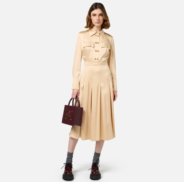 Elisabetta Franchi Abiti Midi | Abiti^Abito chemisier in crêpe con tasche Crema