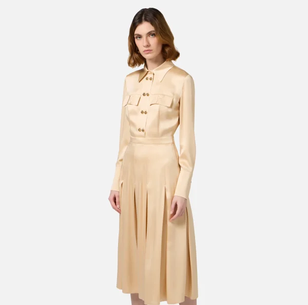 Elisabetta Franchi Abiti Midi | Abiti^Abito chemisier in crêpe con tasche Crema