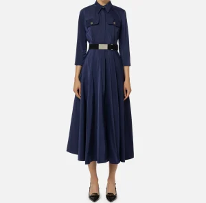 Elisabetta Franchi Abiti Midi | Abiti^Abito chemisier midi in nylon con cintura Navy