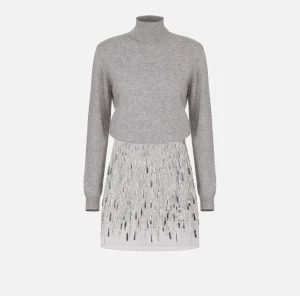 Elisabetta Franchi Mini Abiti | Abiti In Maglia^Abito dolcevita in lana con gonna ricamata Grigiomelange