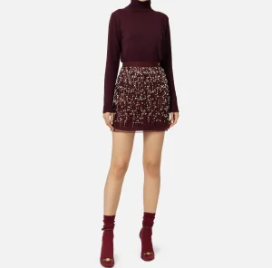 Elisabetta Franchi Mini Abiti | Abiti In Maglia^Abito dolcevita in lana con gonna ricamata RougeNoir