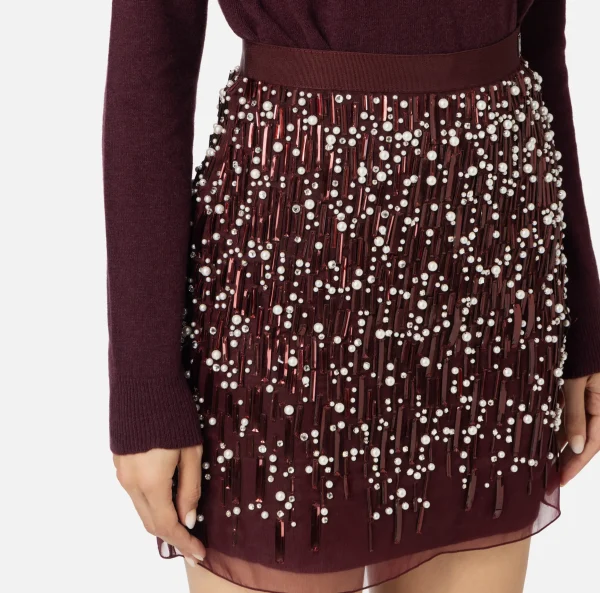 Elisabetta Franchi Mini Abiti | Abiti In Maglia^Abito dolcevita in lana con gonna ricamata RougeNoir