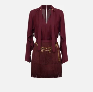 Elisabetta Franchi Mini Abiti | Abiti^Abito frange con camicia e foulard RougeNoir