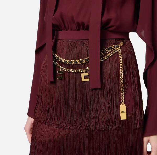 Elisabetta Franchi Mini Abiti | Abiti^Abito frange con camicia e foulard RougeNoir