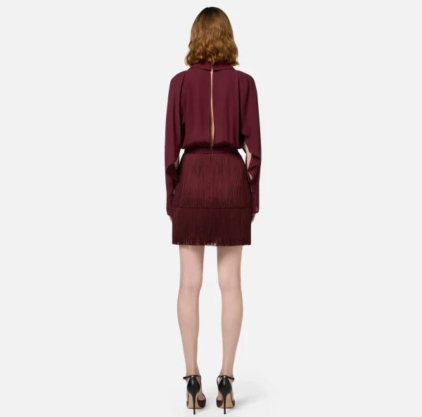 Elisabetta Franchi Mini Abiti | Abiti^Abito frange con camicia e foulard RougeNoir
