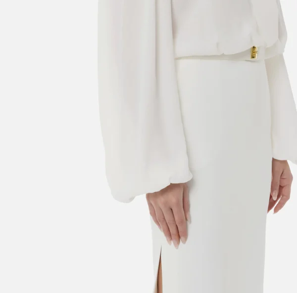Elisabetta Franchi Red Carpet | Abiti^Abito lungo a camicia in crêpe con cintura Avorio