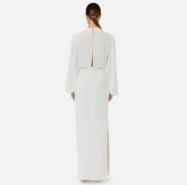 Elisabetta Franchi Red Carpet | Abiti^Abito lungo a camicia in crêpe con cintura Avorio