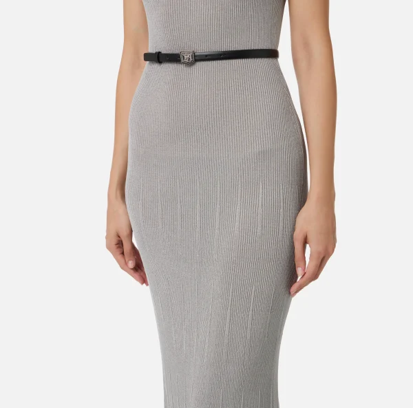Elisabetta Franchi Abiti In Maglia | Abiti^Abito lungo in viscosa a costina plissé Silver