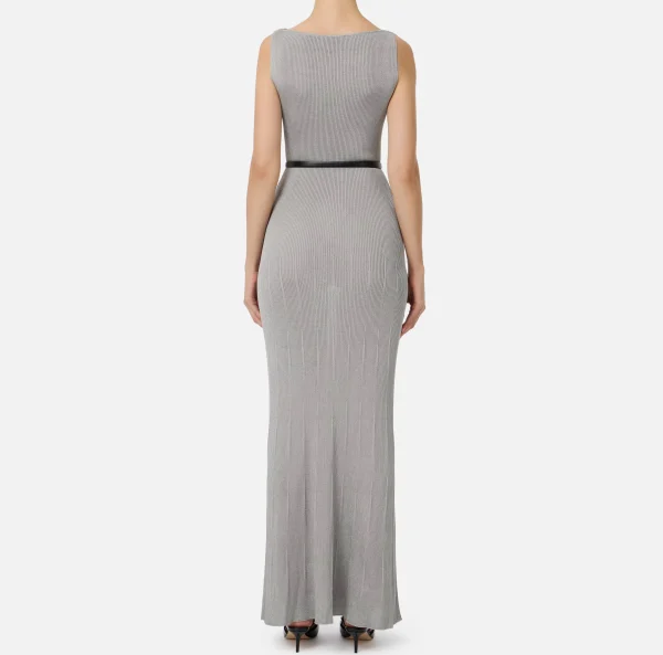 Elisabetta Franchi Abiti In Maglia | Abiti^Abito lungo in viscosa a costina plissé Silver