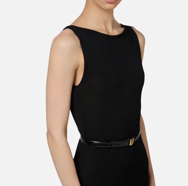 Elisabetta Franchi Abiti In Maglia | Abiti^Abito lungo in viscosa a costina plissé Nero