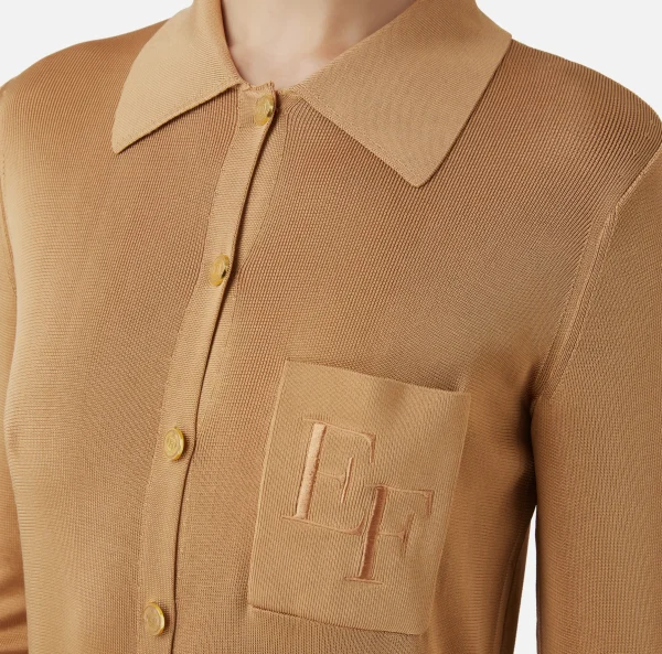 Elisabetta Franchi Abiti In Maglia | Abiti^Abito lungo in viscosa lucida con ricamo logo e cintura Bronze