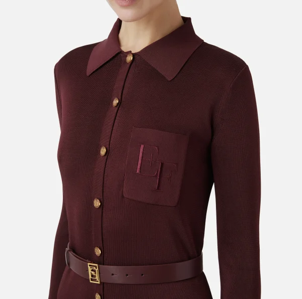 Elisabetta Franchi Abiti In Maglia | Abiti^Abito lungo in viscosa lucida con ricamo logo e cintura RougeNoir