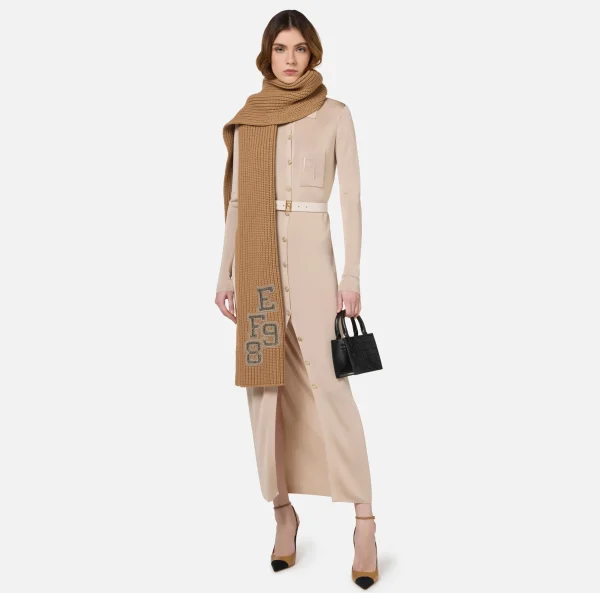 Elisabetta Franchi Abiti In Maglia | Abiti^Abito lungo in viscosa lucida con ricamo logo e cintura Lattice