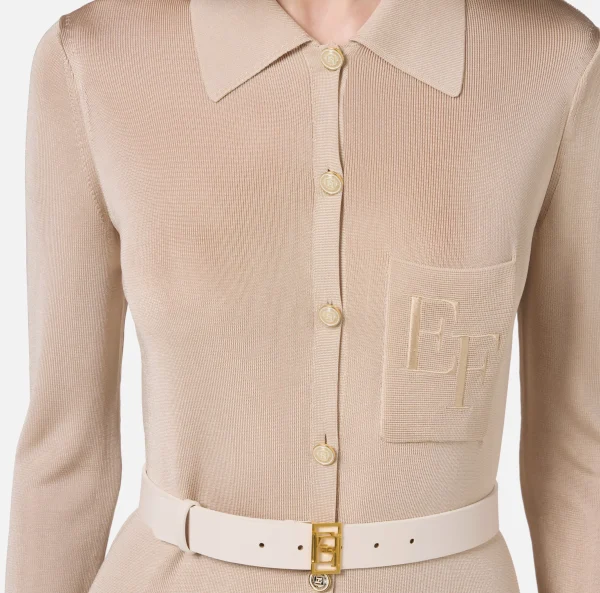 Elisabetta Franchi Abiti In Maglia | Abiti^Abito lungo in viscosa lucida con ricamo logo e cintura Lattice