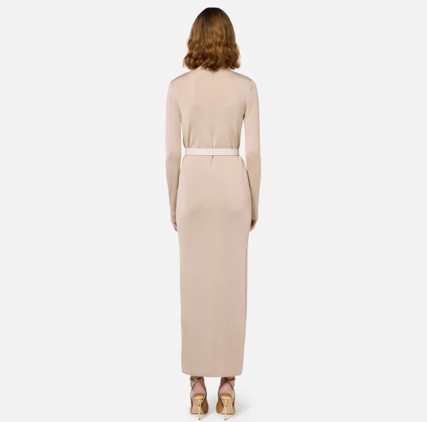 Elisabetta Franchi Abiti In Maglia | Abiti^Abito lungo in viscosa lucida con ricamo logo e cintura Lattice