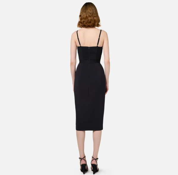 Elisabetta Franchi Abiti Midi | Abiti Tubino^Abito midi con top bustier in tulle e crêpe Nero