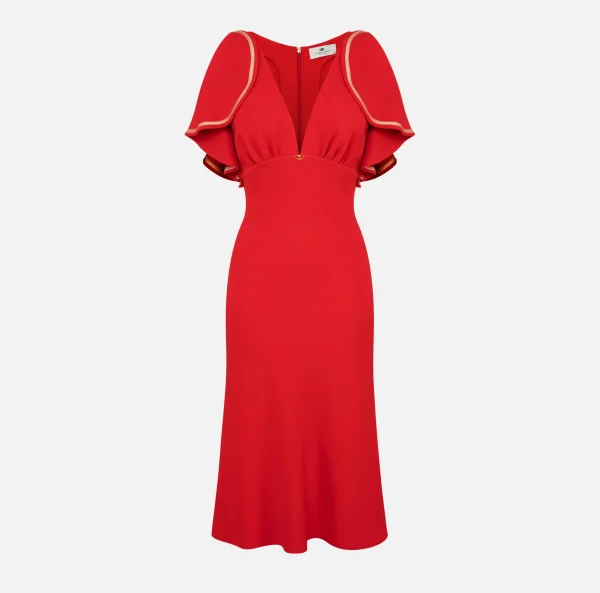 Elisabetta Franchi Abiti Midi | Abiti^Abito midi in crêpe fluido con maniche ad aletta RedPassion/PeachRose