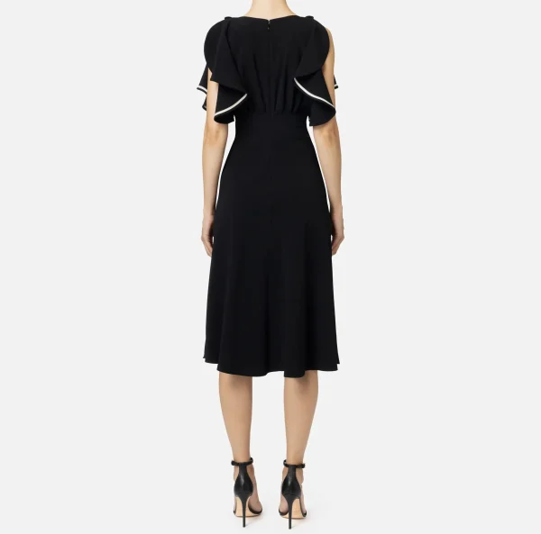 Elisabetta Franchi Abiti Midi | Abiti^Abito midi in crêpe fluido con maniche ad aletta Nero/Burro