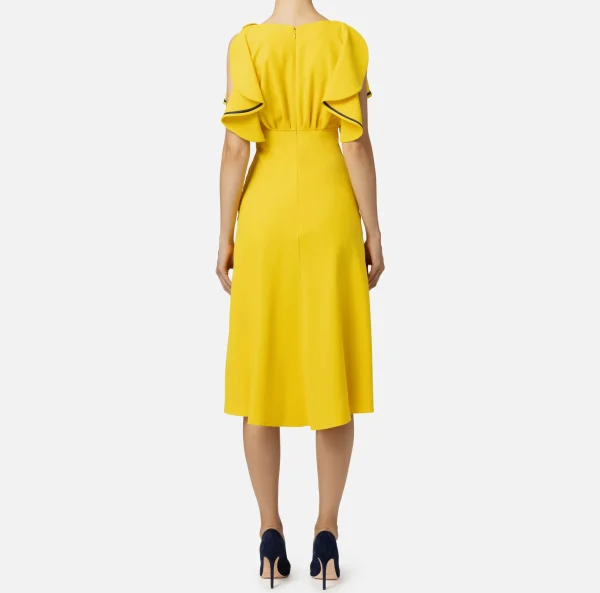 Elisabetta Franchi Abiti Midi | Abiti^Abito midi in crêpe fluido con maniche ad aletta Mimosa/Navy