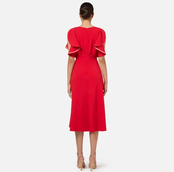 Elisabetta Franchi Abiti Midi | Abiti^Abito midi in crêpe fluido con maniche ad aletta RedPassion/PeachRose