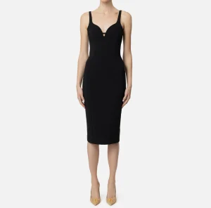 Elisabetta Franchi Abiti Midi | Abiti Tubino^Abito midi in crêpe stretch taglio coppe Nero