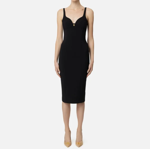 Elisabetta Franchi Abiti Midi | Abiti Tubino^Abito midi in crêpe stretch taglio coppe Nero