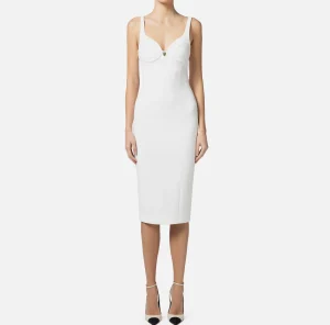 Elisabetta Franchi Abiti Midi | Abiti Tubino^Abito midi in crêpe stretch taglio coppe Avorio