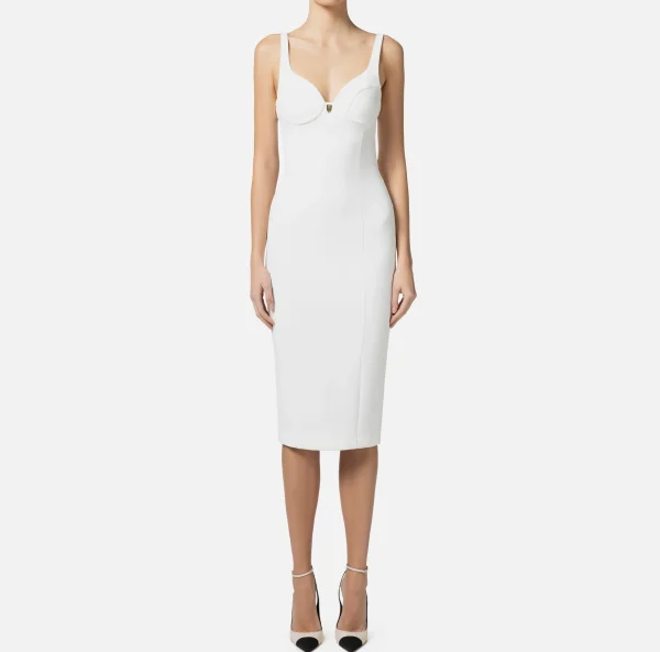 Elisabetta Franchi Abiti Midi | Abiti Tubino^Abito midi in crêpe stretch taglio coppe Avorio