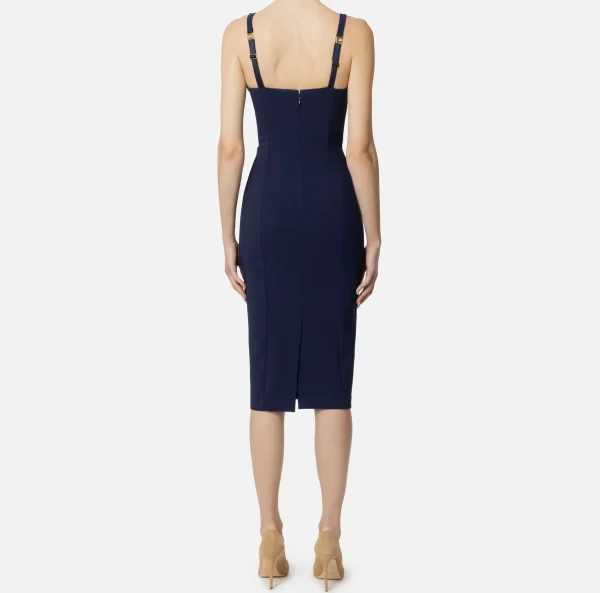 Elisabetta Franchi Abiti Midi | Abiti Tubino^Abito midi in crêpe stretch taglio coppe Navy