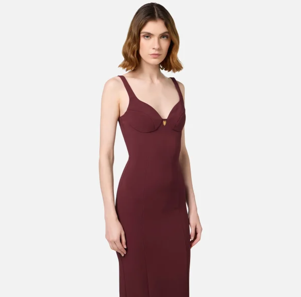 Elisabetta Franchi Abiti Midi | Abiti Tubino^Abito midi in crêpe stretch taglio coppe RougeNoir