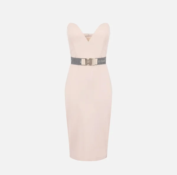 Elisabetta Franchi Abiti Midi | Abiti Tubino^Abito midi in fresco lana con cintura Lattice