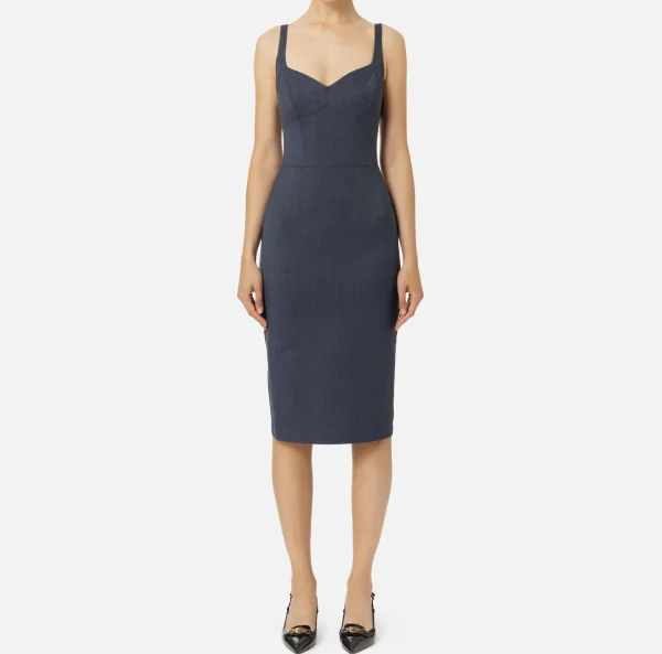 Elisabetta Franchi Abiti Midi | Abiti Tubino^Abito midi in fresco lana mélange Navy