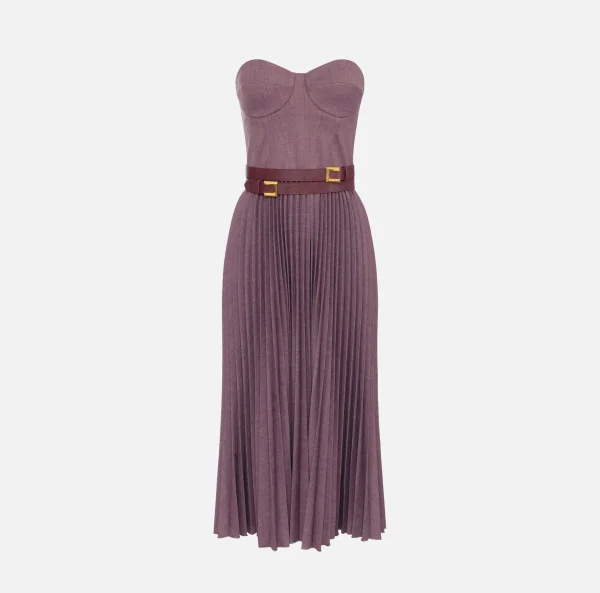 Elisabetta Franchi Abiti Midi | Abiti^Abito midi in fresco lana mélange con gonna plissé e cintura RougeNoir