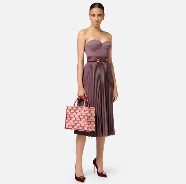 Elisabetta Franchi Abiti Midi | Abiti^Abito midi in fresco lana mélange con gonna plissé e cintura RougeNoir