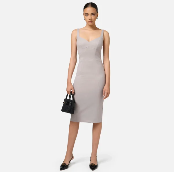 Elisabetta Franchi Abiti Midi | Abiti Tubino^Abito midi in fresco lana mélange Perla