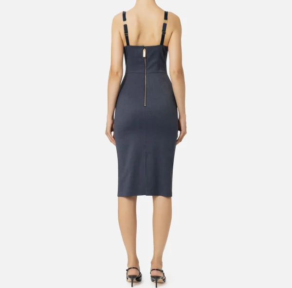 Elisabetta Franchi Abiti Midi | Abiti Tubino^Abito midi in fresco lana mélange Navy