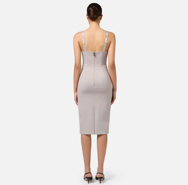 Elisabetta Franchi Abiti Midi | Abiti Tubino^Abito midi in fresco lana mélange Perla