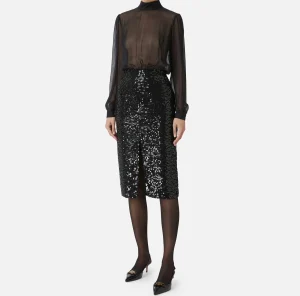 Elisabetta Franchi Abiti Midi | Abiti^Abito midi in georgette di seta ricamata con paillettes Nero